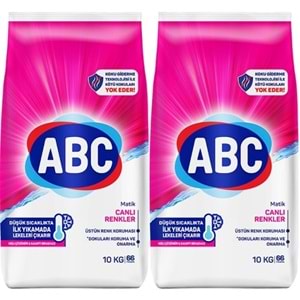 Abc Matik Toz Çamaşır Deterjanı 20KG (2PK*10KG) Canlı Renkler (132 Yıkama)