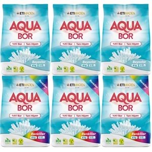 AquaBor Matik Toz Çamaşır Deterjanı 36KG Beyazlar+Renkliler 240 Yıkama (6PK*6KG)