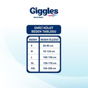 Giggles Yetişkin Bezi Emici Külot Ekstra Büyük (XXL) (Bel Ölçüsü 150 - 200 CM) 150 Adet