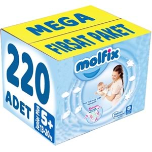 Molfix Bebek Bezi 5+ Beden 13-20 KG Junior Plus 220 Adet MeGa Fırsat Pk