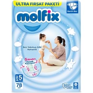 Molfix Bebek Bezi 5 Beden 11-18 KG Junior 156 Adet Ekonomik Ultra Fırsat Pk+6 Adet Islak Mendil