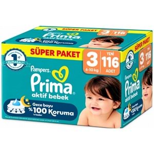 Prima Aktif Bebek Bebek Bezi 3 Beden 6-10 KG Midi 116 Adet Süper Ekonomik Pk