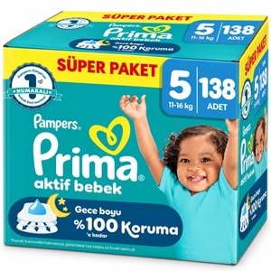 Prima Aktif Bebek Bebek Bezi 5 Beden 11-16 KG Junior 138 Adet Süper Fırsat Pk