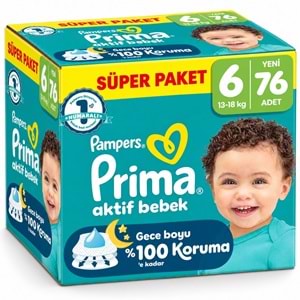 Prima Aktif Bebek Bebek Bezi 6 Beden 13-18 KG Extra Large 76 Adet Süper Ekonomik Pk