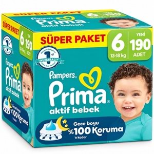 Prima Aktif Bebek Bebek Bezi 6 Beden 13-18 KG Extra Large 190 Adet Süper Mega Pk