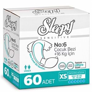 Sleepy Çocuk Bezi Bel Bantlı XS - Extra Küçük - Ekstra Küçük 60 Adet (16+ KG Bel Ölçüsü 40-70 CM)