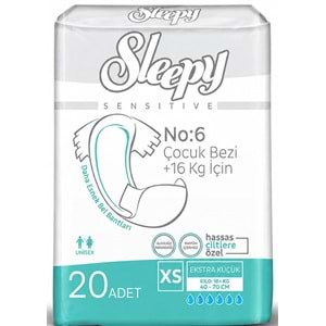 Sleepy Çocuk Bezi Bel Bantlı XS - Extra Küçük - Ekstra Küçük 100 Adet (16+ KG Bel Ölçüsü 40-70 CM)