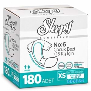 Sleepy Çocuk Bezi Bel Bantlı XS - Extra Küçük - Ekstra Küçük 180 Adet (16+ KG Bel Ölçüsü 40-70 CM)