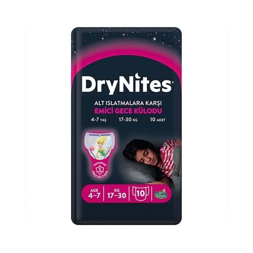 Drynites Emici Gece Külodu/Külot Bez Kız 4-7 Yaş (17-30KG) Large 10 Adet (Alt Islatmalara Karşı)