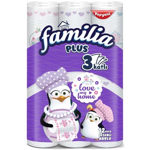 Familia Kağıt Havlu Plus Desenli 12 Li Pk (3 Katlı) Love My Home Mor