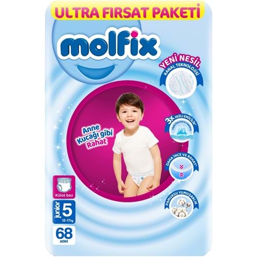 Molfix Külot Bebek Bezi 5 Beden 12-17 KG Junior 68 Adet Ultra Fırsat Pk
