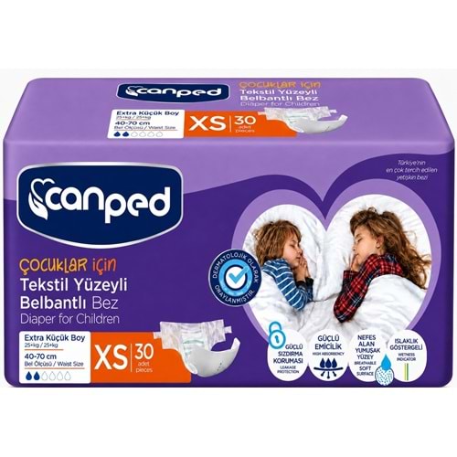 Canped Çoçuklar İçin Yetişkin Bezi Bel Bantlı Tekstil Yüzey XS - Extra Küçük - 30 Adet Tekli Pk