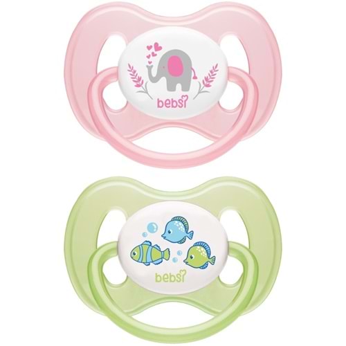 Bebsi Emzik Ortodontik Damaklı Kelebek No:1 Pembe-Yeşil (2 Li PK) Fırsat Pk