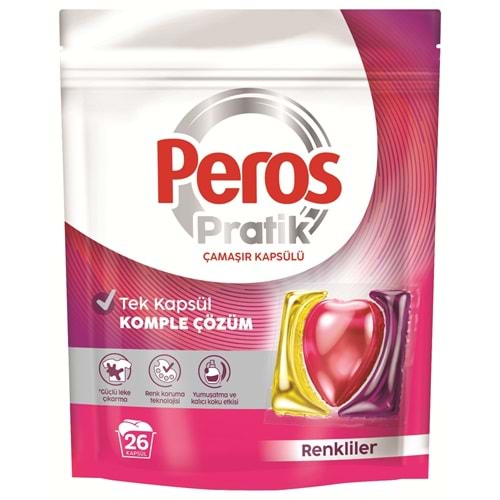 Peros Pratik Matik Çamaşır Deterjanı Kapsülü - Tableti 26 Adet Renkliler
