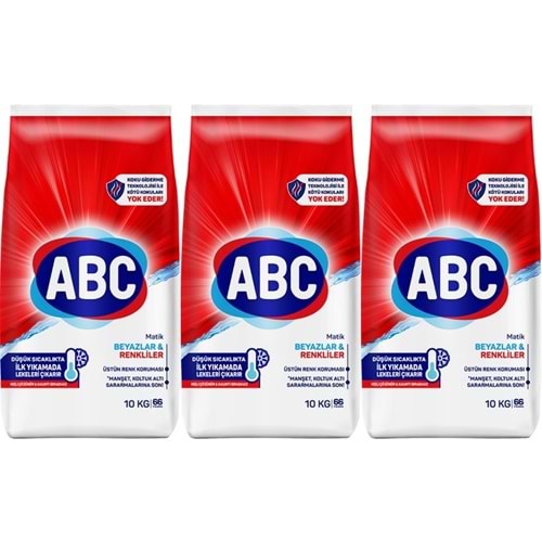 Abc Matik Toz Çamaşır Deterjanı 30KG (3PK*10KG) Klasik Beyazlar & Renkliler (198 Yıkama)