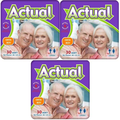 Actual Yetişkin Bezi Bel Bantlı M - Medium - Orta 90 Adet (3PK*30)