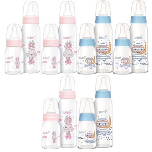 Bebsi Cam Biberon Seti (Mavi - Pembe) (250ML+125ML) (Karma 6 Lı Set)