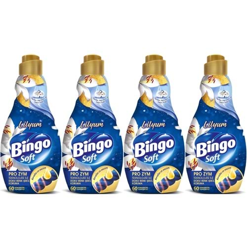 Bingo Soft Çamaşır Yumuşatıcı Konsantre 1440ML Lilyum (4 Lü Set)