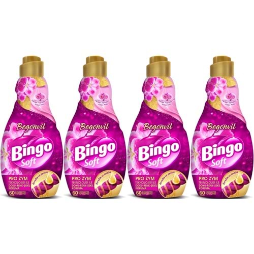 Bingo Soft Çamaşır Yumuşatıcı Konsantre 1440ML Begonvil (4 Lü Set)