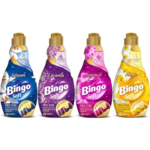 Bingo Soft Çamaşır Yumuşatıcı Konsantre 1440ML Karma 4 Lü Set (Lilyum-Lavanta-Begonvil-Nergis)