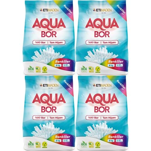 AquaBor Matik Toz Çamaşır Deterjanı 24KG (Renkliler İçin) 160 Yıkama (4PK*6KG)