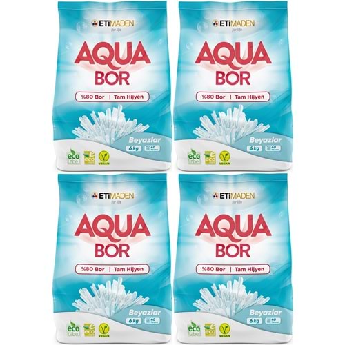 AquaBor Matik Toz Çamaşır Deterjanı 24KG (Beyazlar İçin) 160 Yıkama (4PK*6KG)