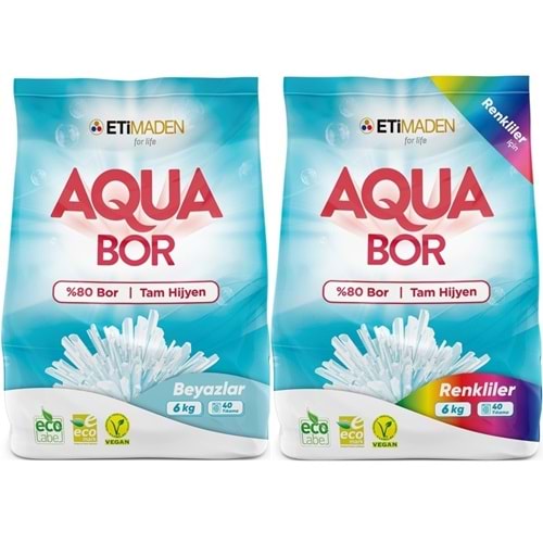 AquaBor Matik Toz Çamaşır Deterjanı 12KG Beyazlar+Renkliler 80 Yıkama (2PK*6KG)
