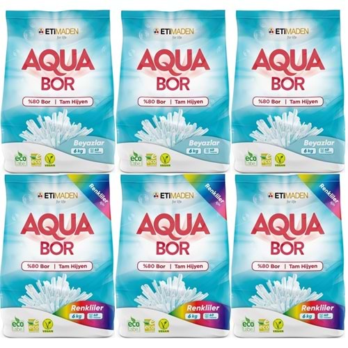 AquaBor Matik Toz Çamaşır Deterjanı 36KG Beyazlar+Renkliler 240 Yıkama (6PK*6KG)