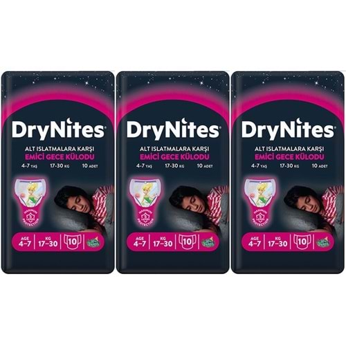 Drynites Emici Gece Külodu/Külot Bez Kız 4-7 Yaş 17-30 KG Large 30 Adet 3PK*10 Alt Islatmalara Karşı