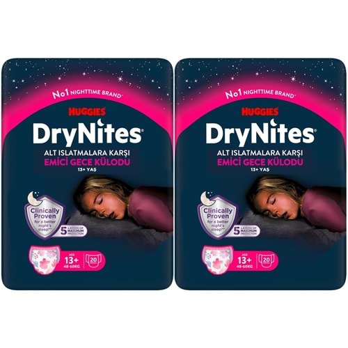 Drynites Emici Gece Külodu/Külot Bez Kız 13+ Yaş (48-60KG) X Large 40 Adet Mega Pk (2PK*20)