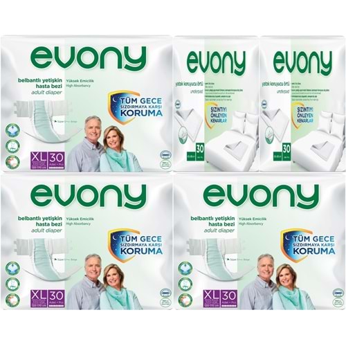 Evony Yetişkin Bezi Bel Bantlı Tekstil Yüzey Ekstra Büyük 90 Adet+ Yatak Koruyucu Örtü 60 Adet