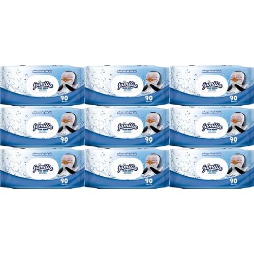 Familia Islak Havlu Mendil Mineralin İyiliği 90 Yaprak Plastik Kapaklı 9 Lu Set 810 Yaprak