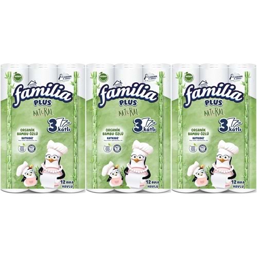 Familia Kağıt Havlu Natural (3 Katlı) Organik Bambu özlü 36 Lı Pk (3PK*12)