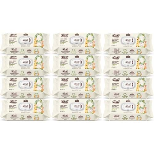 Fibril Islak Havlu Bebek Mendil 90 Yaprak Zeytinyağlı Plastik Kapaklı (12 Li Set) 1080 Yaprak