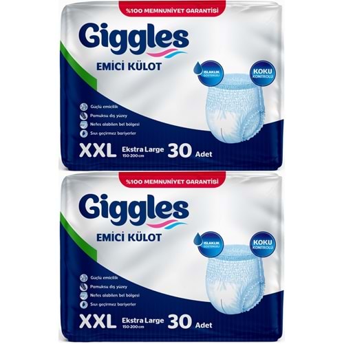 Giggles Yetişkin Bezi Emici Külot Ekstra Büyük (XXL) (Bel Ölçüsü 150 - 200 CM) 60 Adet