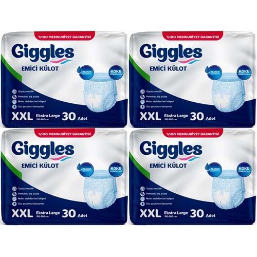 Giggles Yetişkin Bezi Emici Külot Ekstra Büyük (XXL) (Bel Ölçüsü 150 - 200 CM) 120 Adet