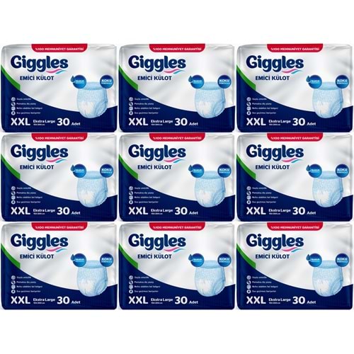Giggles Yetişkin Bezi Emici Külot Ekstra Büyük (XXL) (Bel Ölçüsü 150 - 200 CM) 270 Adet
