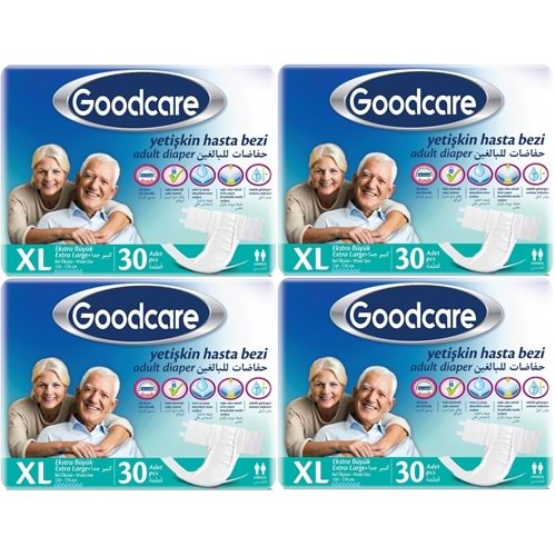 Goodcare Yetişkin Bezi Bel Bantlı Tekstil Yüzey XL Extra Large- Ekstra Büyük 120 Adet (4PK*30)