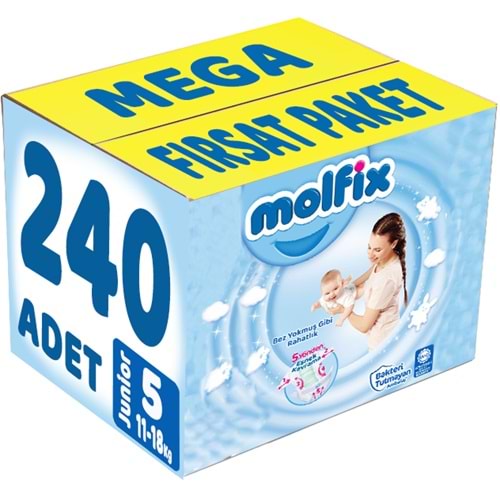 Molfix Bebek Bezi 5 Beden 11-18 KG Junior 240 Adet MeGa Fırsat Pk