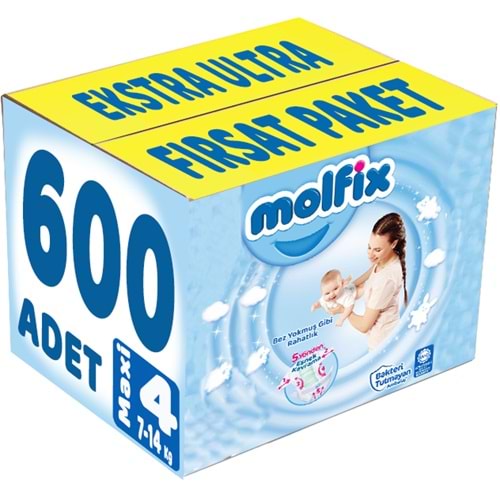 Molfix Bebek Bezi 4 Beden 7-14 KG Maxi 600 Adet Ekstra Ultra Fırsat Pk