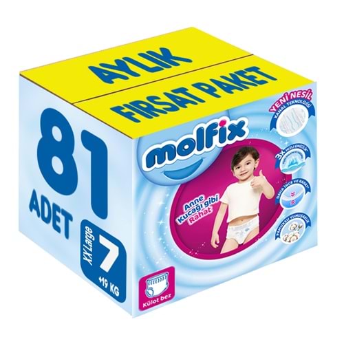 Molfix Külot Bebek Bezi 7 Beden 19+ KG XXLarge 81 Adet Aylık Fırsat Pk