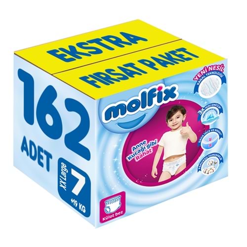 Molfix Külot Bebek Bezi 7 Beden 19+ KG XXLarge 162 Adet Ekstra Fırsat Pk