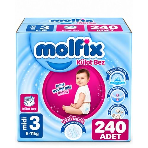 Molfix Külot Bebek Bezi 3 Beden 6-11 KG Midi 240 Adet Avantaj Fırsat Pk