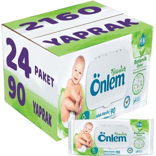 Önlem Islak Havlu Mendil 90 Yaprak Botanika Özlü (24 Lü Set) Plastik Kapaklı 2160 Yaprak