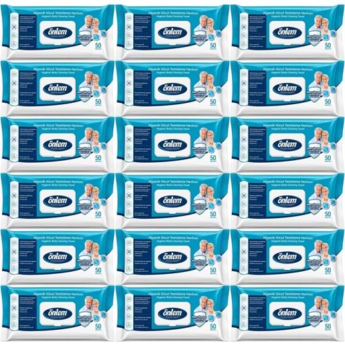 Önlem Hijyenik Vücut Temizleme Islak Mendil Havlu 900 Yaprak (18PK*50)