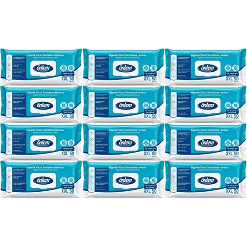 Önlem Hijyenik Vücut Temizleme Islak Mendil Havlu 600 Yaprak (Ebat XXL) (12PK*50)