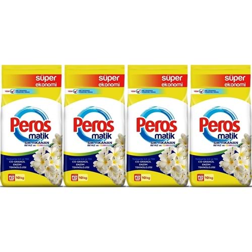 Peros Matik Toz Çamaşır Deterjanı 40KG Yasemin Çiçeği (Beyaz ve Renkliler) (268 Yıkama) (4PK*10KG)
