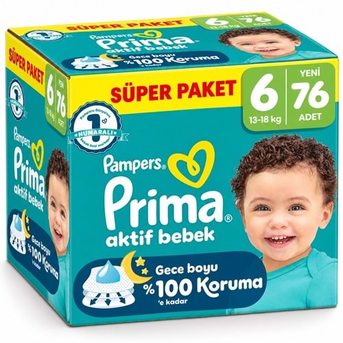 Prima Aktif Bebek Bebek Bezi 6 Beden 13-18 KG Extra Large 76 Adet Süper Ekonomik Pk