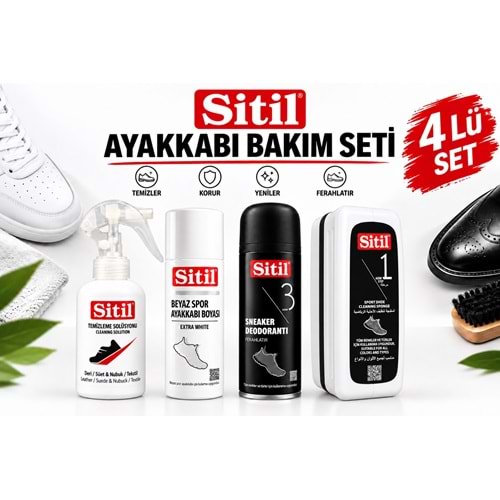 Sitil Ayakkabı Bakım Seti Beyaz Boya - Deodorant - Temizleme Solüsyonu - Bakım Süngeri (4 Lü Set)
