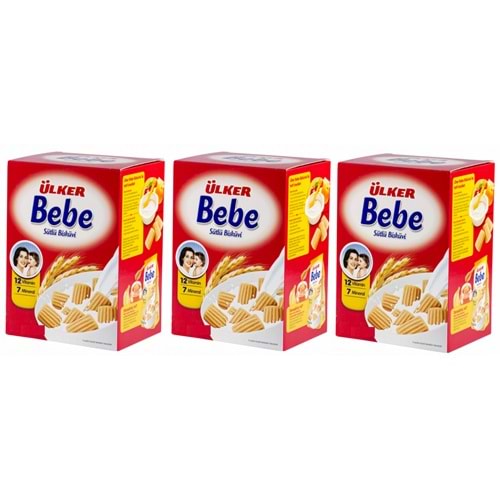Ülker Sütlü Bebe Bisküvisi 800GR (12 Vitaminli 7 Minarelli) Kutu (3 Lü Set)